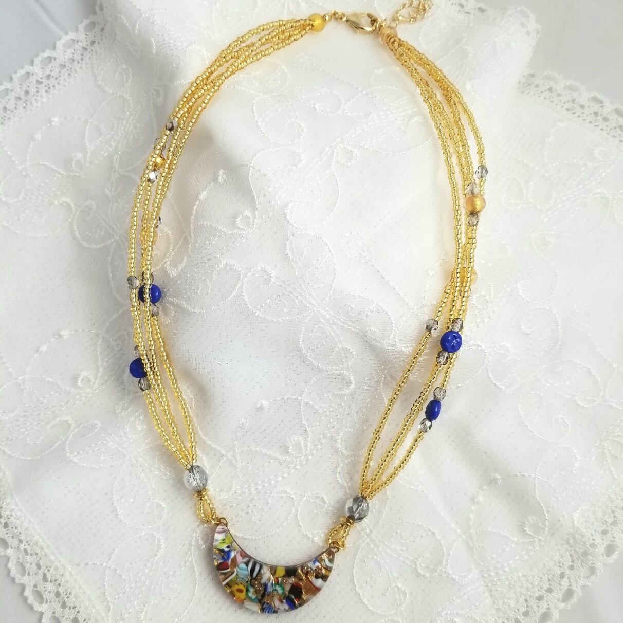 ベネチアングラス アンティーク風ブローチ ゴールド