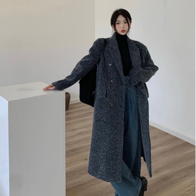 ジャケット スタイルオータムウィンターダブルブレストコート ロング 秋物 冬物 1号婦人734617997