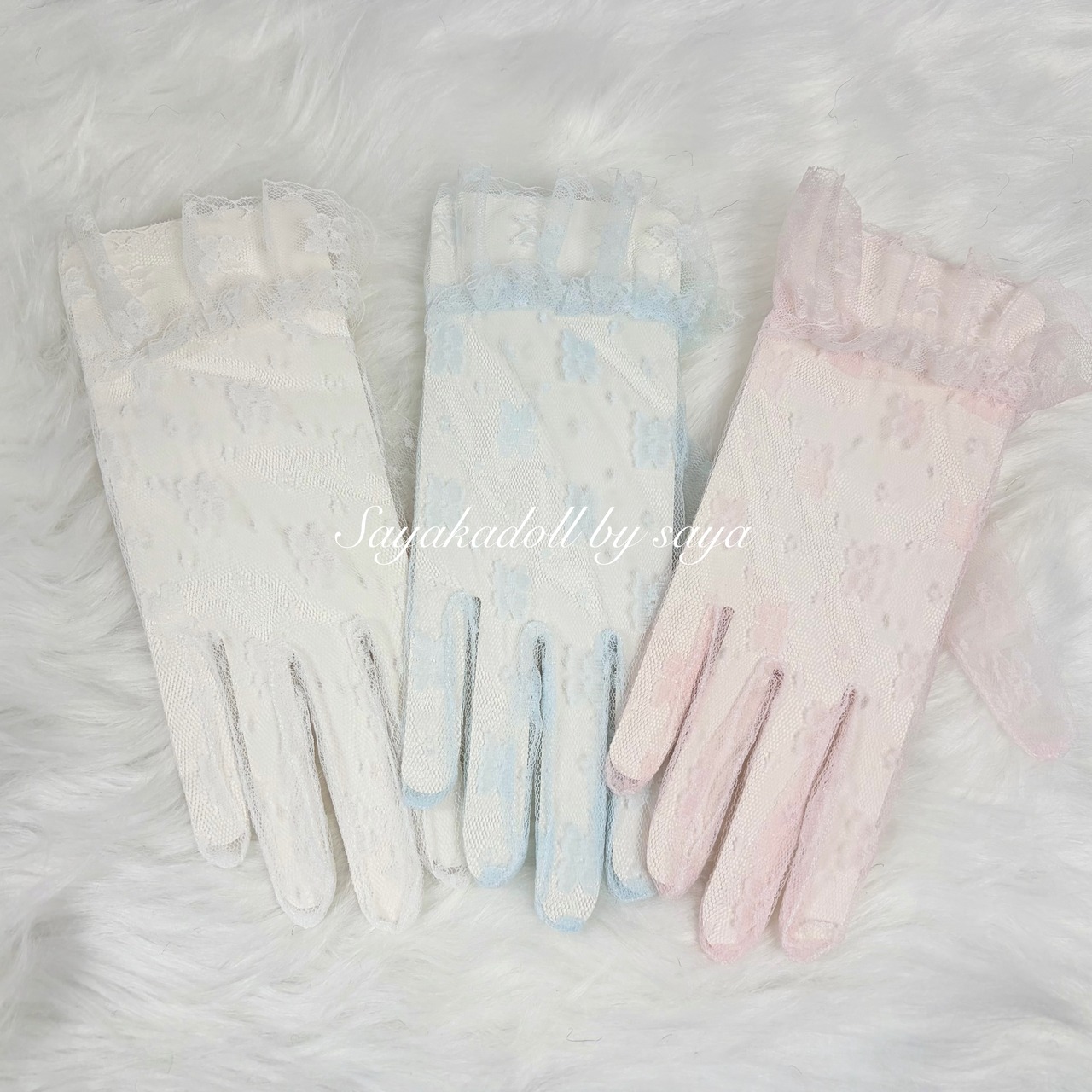 ♡【全3色】MAID フリルレース リボンカフス／お袖留め＆手袋セット red ♡