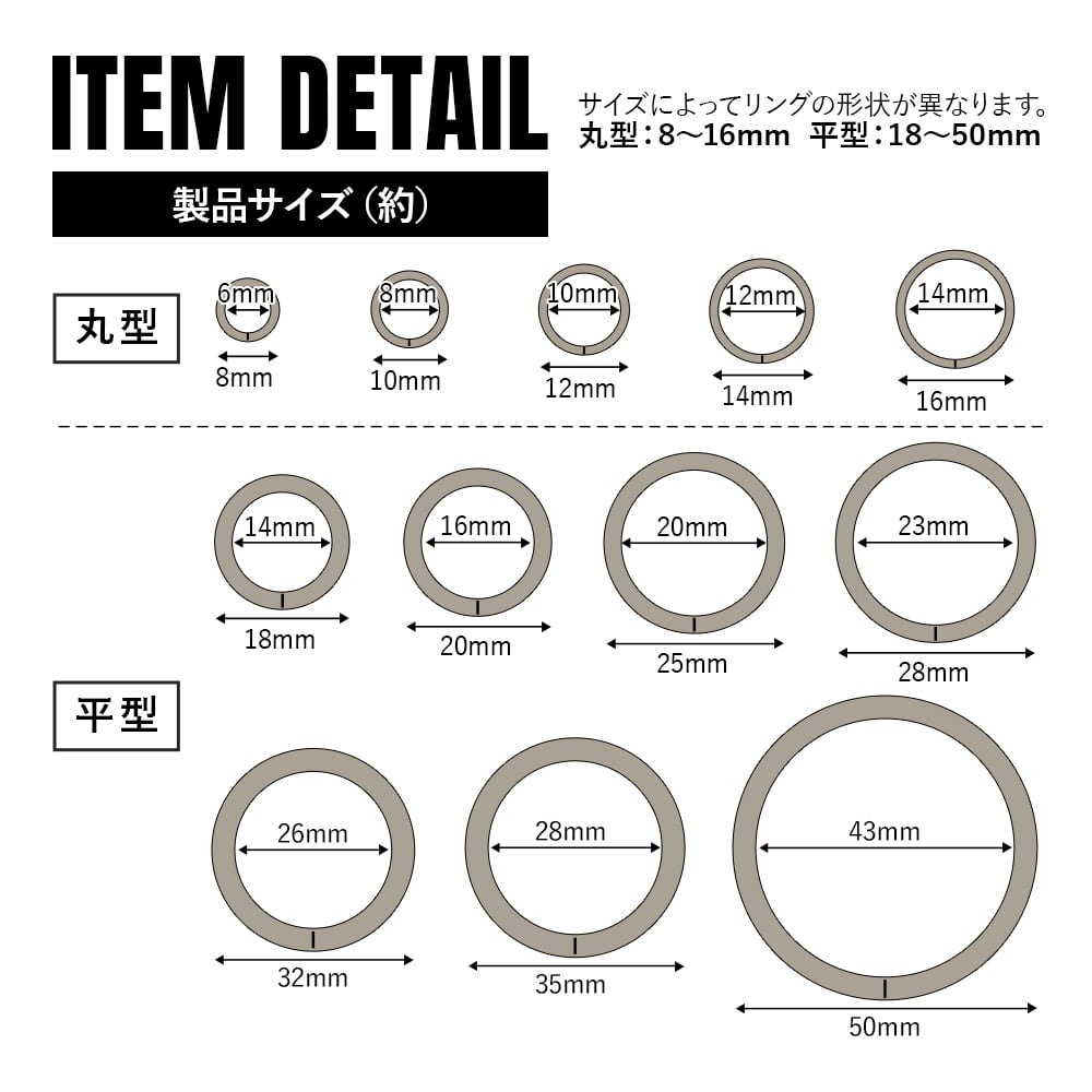 二重リング キーリング チタン製 10mm/12mm×各10個セット 超軽量 頑丈