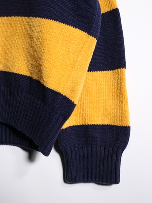 "TOMMY HILFIGER" navy × yellow good coloring border cotton knit