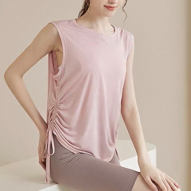 ドローストリング入り ヒップ丈 ノースリーブ カットソー　7カラー　00110