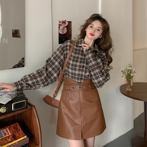 【韓国通販 dgo】checked long sleeve shirt  coffee color（A0496）