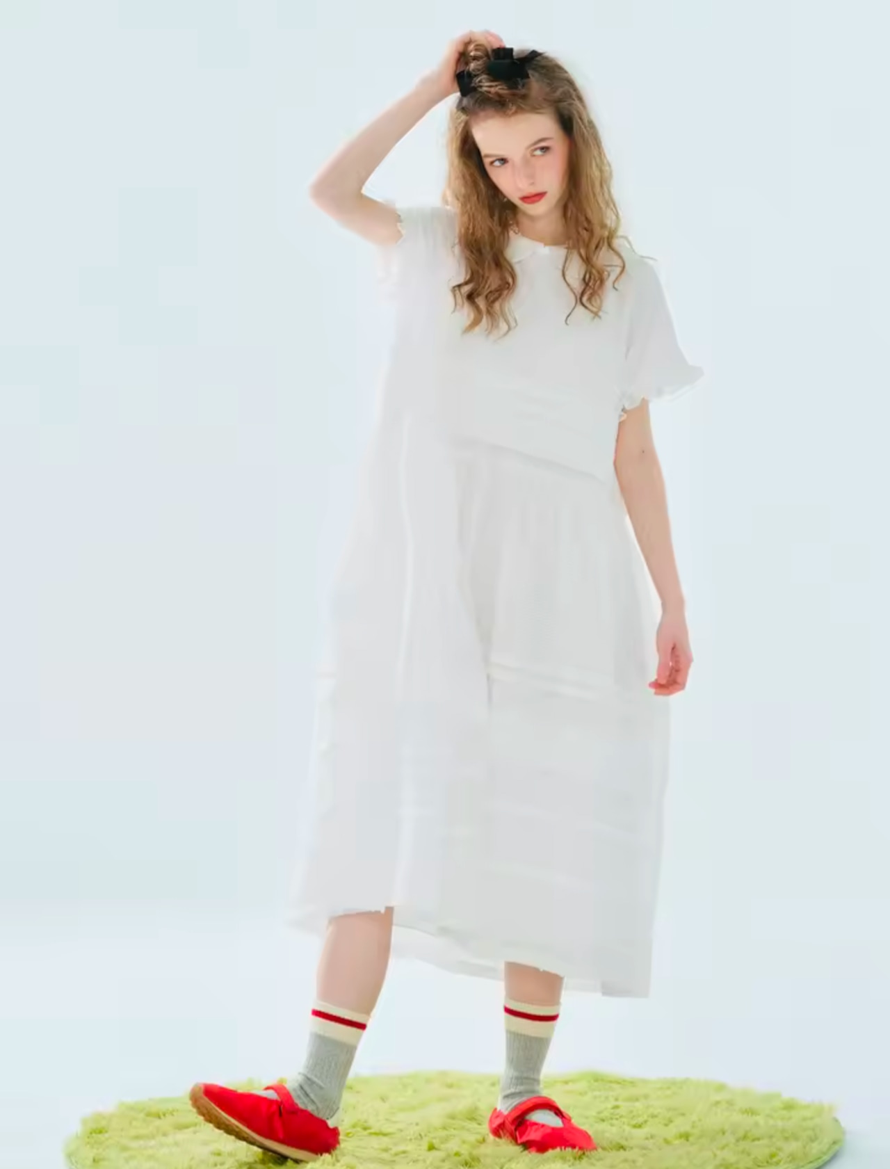 imakokoni ホワイトカラーフリルデザインワンピース 255080