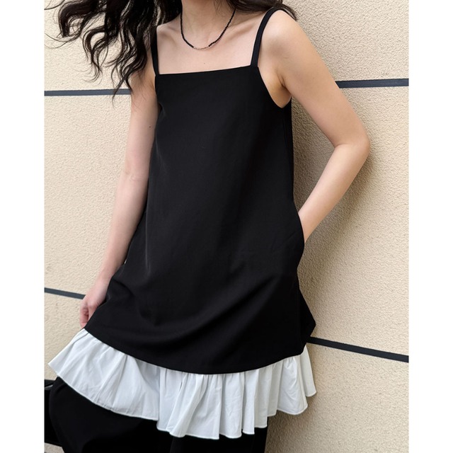 square neck colorblock tiered cami dress L0545