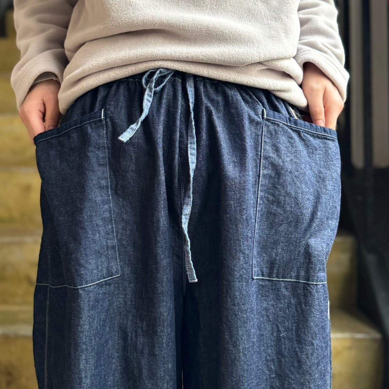 快晴堂 ライトオンスデニム パッチワーク 裾ダーツスカート（丈：前後差なし） 61SK16 快晴堂 Girl'sライトオンスデニム 斜めポケット裾ダーツスカート