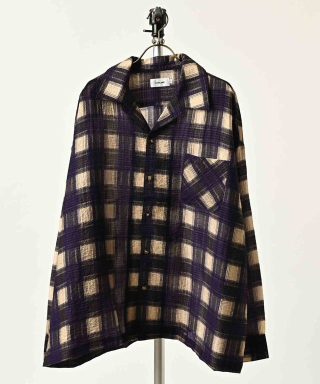 ATELANE Sheer Check Long-Sleeve Open-Collar Shirt (YEL) 26A-25041
