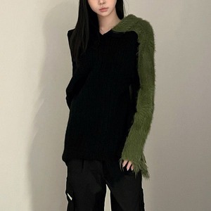 Bi-color Knit Pullover 502604