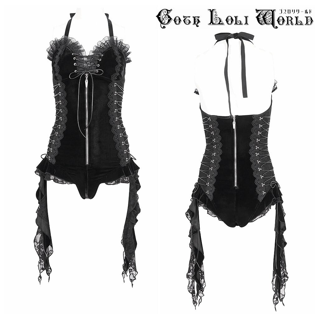 即納/送料無料】 SX027 ホルターストラップネックベロアレオタード