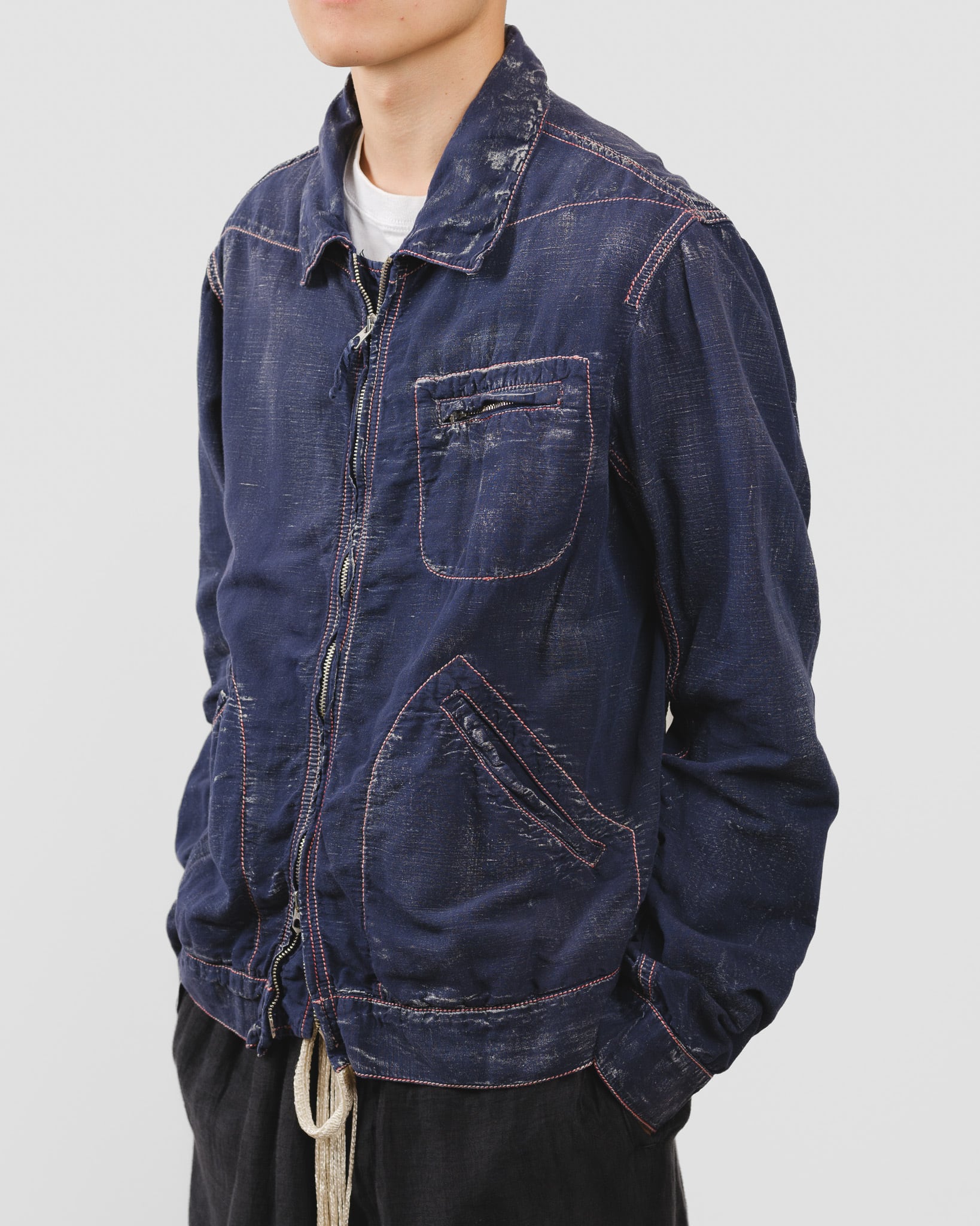 1990's] “ARMANI JEANS” Indigo Hemp Coating Jacket (Made in Italy