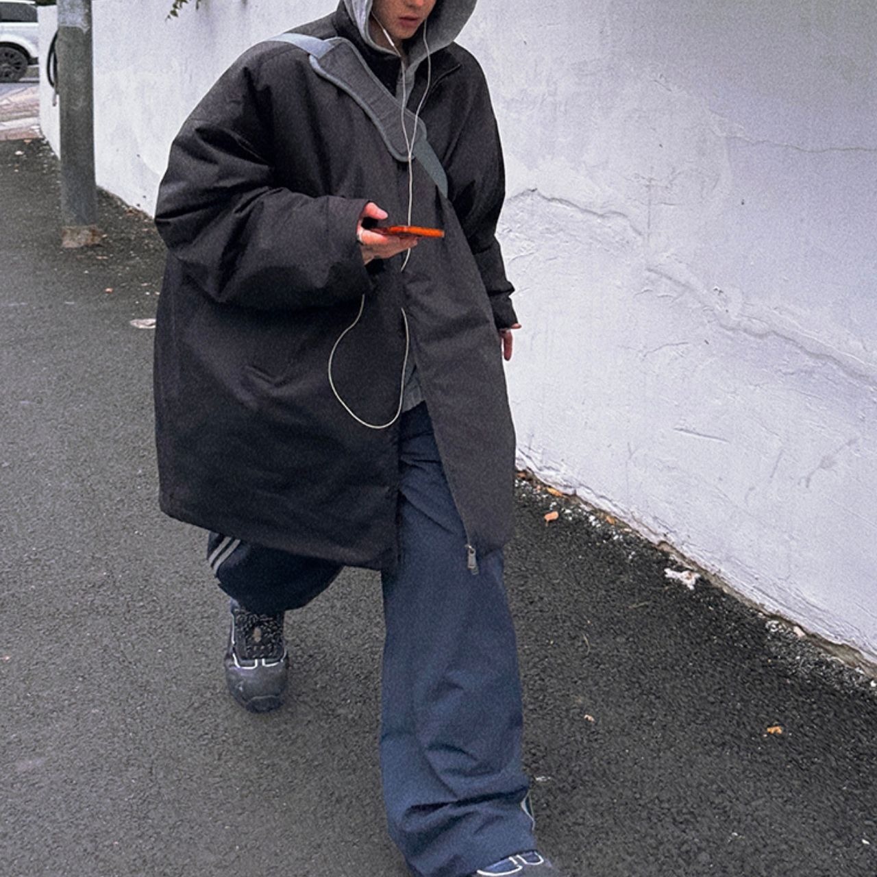 チャコールグレービッグキルトジャケットコート　1053