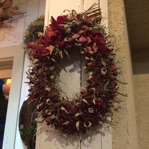 ドライフラワーリース リース ローズヒップ レッド 赤 楕円