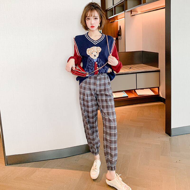 格子柄ウェスト薄手アンクルパンツ MIUCO77900705915