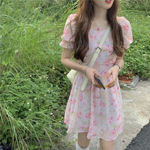 ショートワンピース レディース サマードレス ミニ丈 女子会 お出かけ デート 食事会 ミニワンピース ドレス 可愛い シンプル スカート きれいめ ショートスカート 半袖 大人カジュアル カジュアル シンプル 花柄 フラワー フローラル 個性 上品 ショート丈 春 夏 10代 20代 スタイルアップ ショート丈スカート ハイウエスト Aラインスカート スリム ピンク