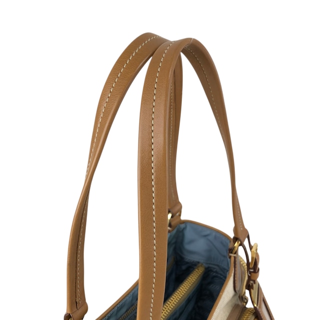 PRADA プラダ トートバッグ ベージュ ブルー トライアングルロゴ キャンバス マルチポケット vintage ヴィンテージ オールド fkki3a