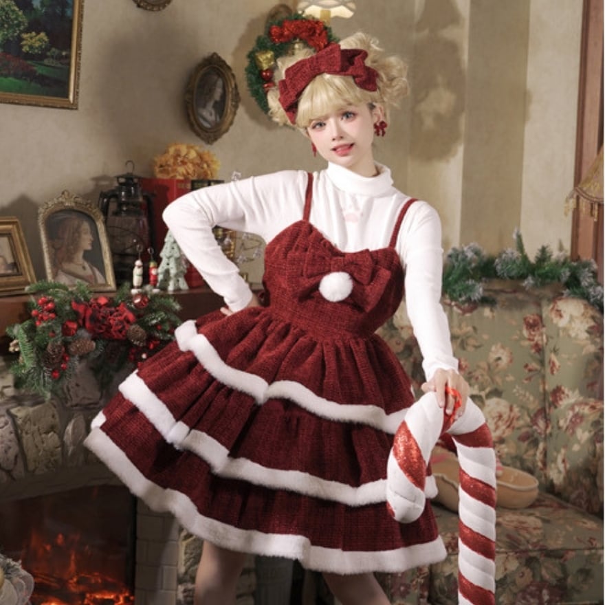 夢かわいい クリスマスコーデ セットアップ ケープ ジャンパースカート
