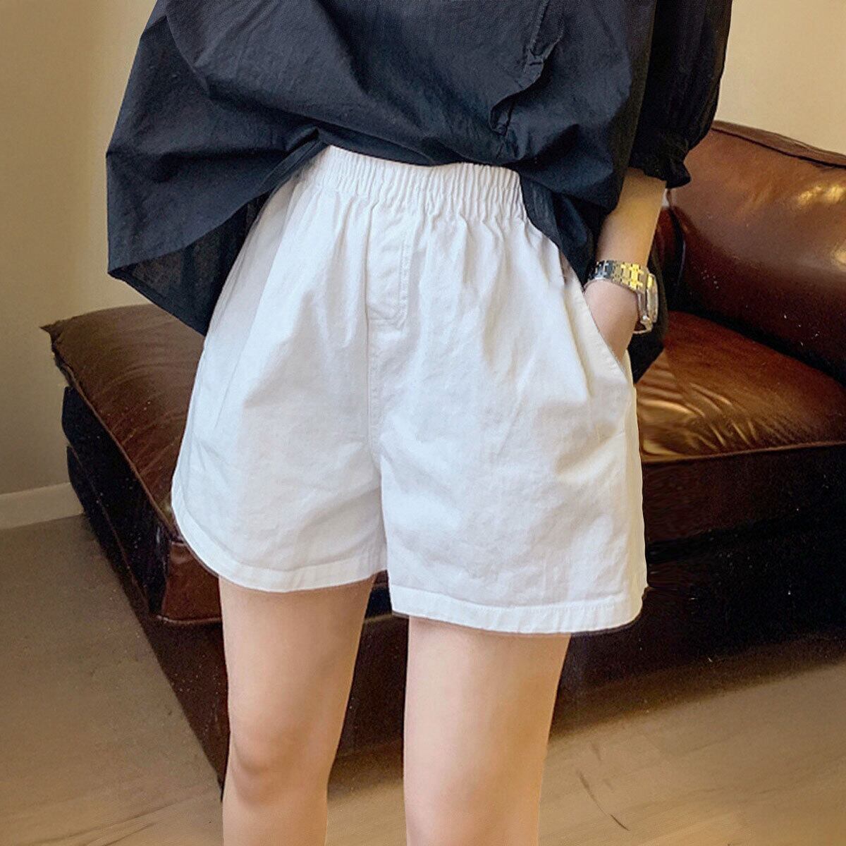 ショートパンツ レディース 春 夏 部屋着 韓国 スポーツ きれいめ おしゃれ 大人 カジュアル 白 黒 ホワイト ブラック ゆったり ウエストゴム 大人可愛い 大人女子