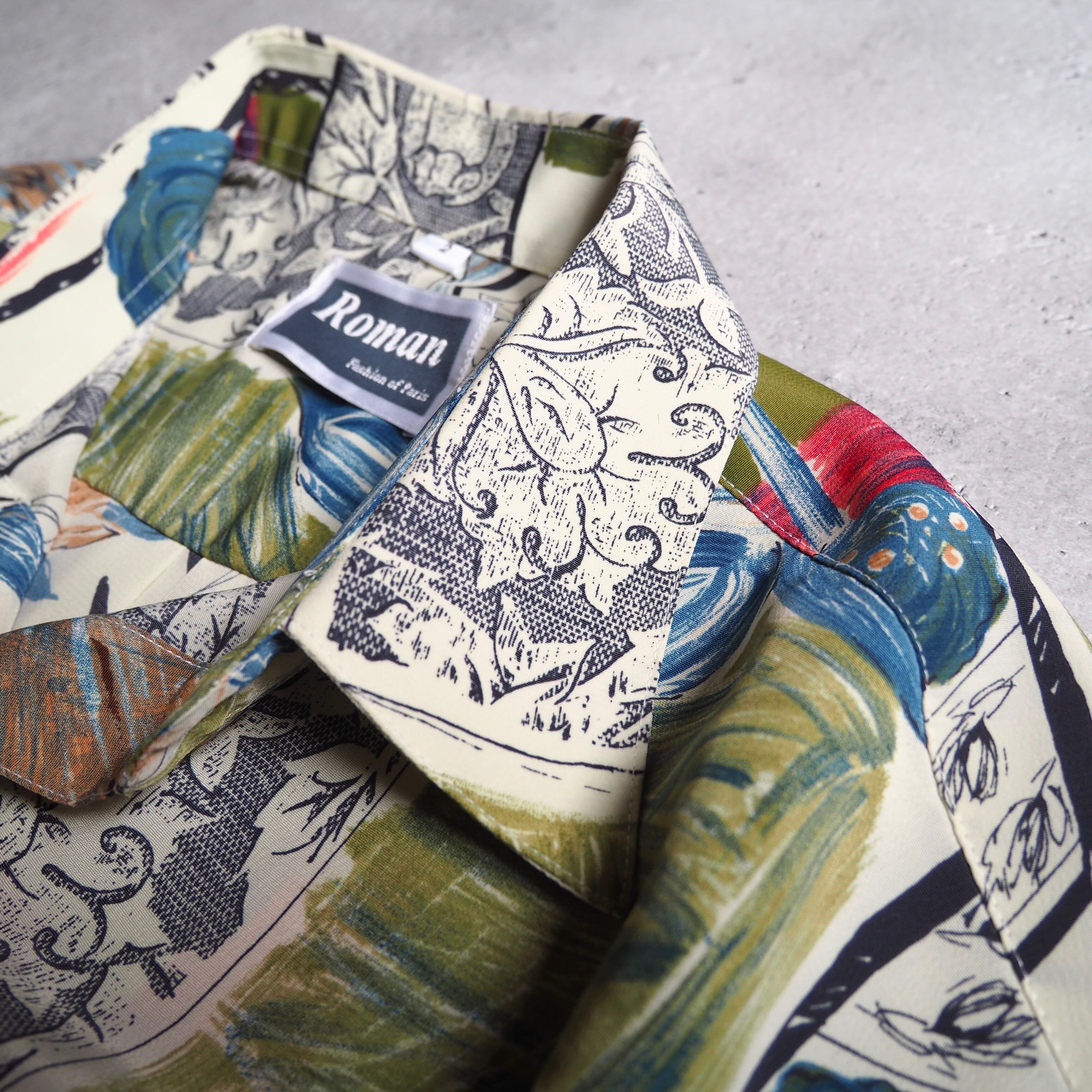 1990s Beautiful watercolor Art painting vintage Drape loose shirt