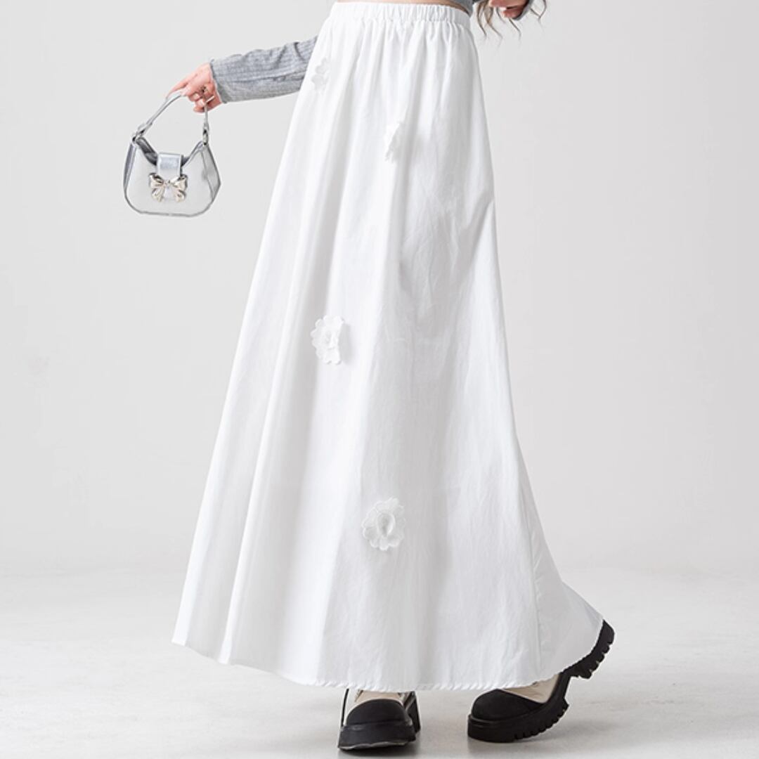 Floral high-waist A-line skirt【2col】00037