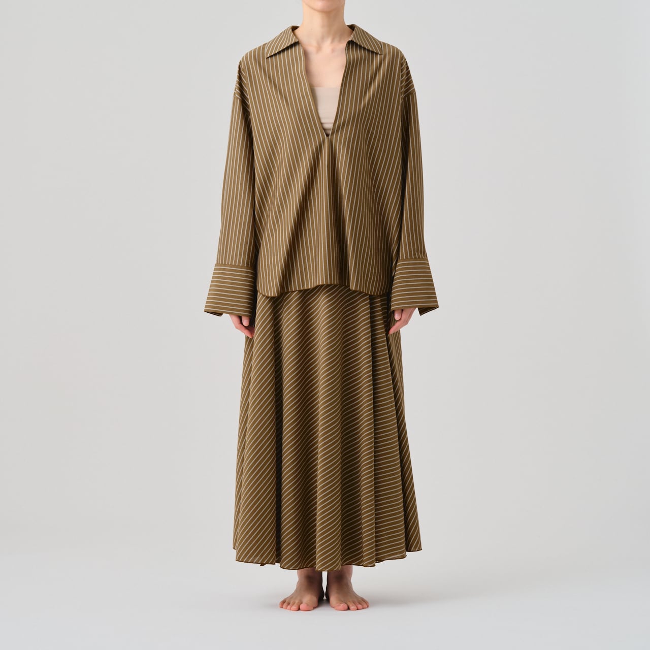 Super High Gauge Stripe Jersey Flared Wrap Skirt | GGG ONLINE STORE