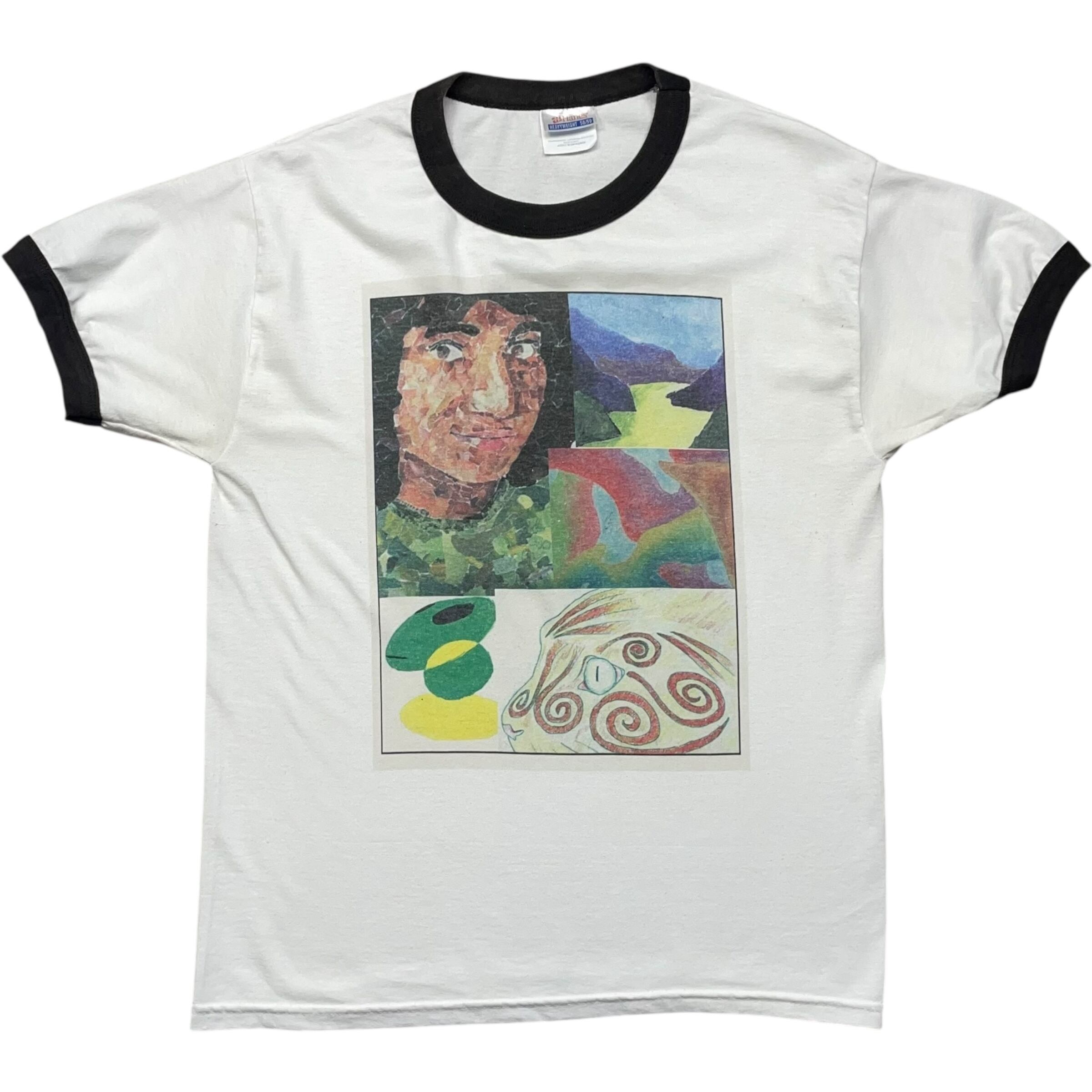 《M》Hanes ヘインズ リンガーTシャツ アートワーク フロントプリント ホワイト no.8393