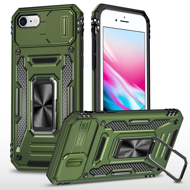 WOYSOBA 適合 iPhone SE3/SE2/8/7 用ケース リング 耐衝撃 車載ホルダー対応 TPU オリーブグリーン