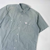 Papas パパス ギンガムチェック ポケット 半袖シャツ L/グリーン メンズ