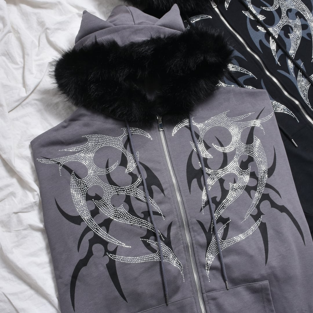 HANGRY＆ANGRY】猫耳フードZIPパーカー HANGRY＆ANGRY】猫耳フードZIP