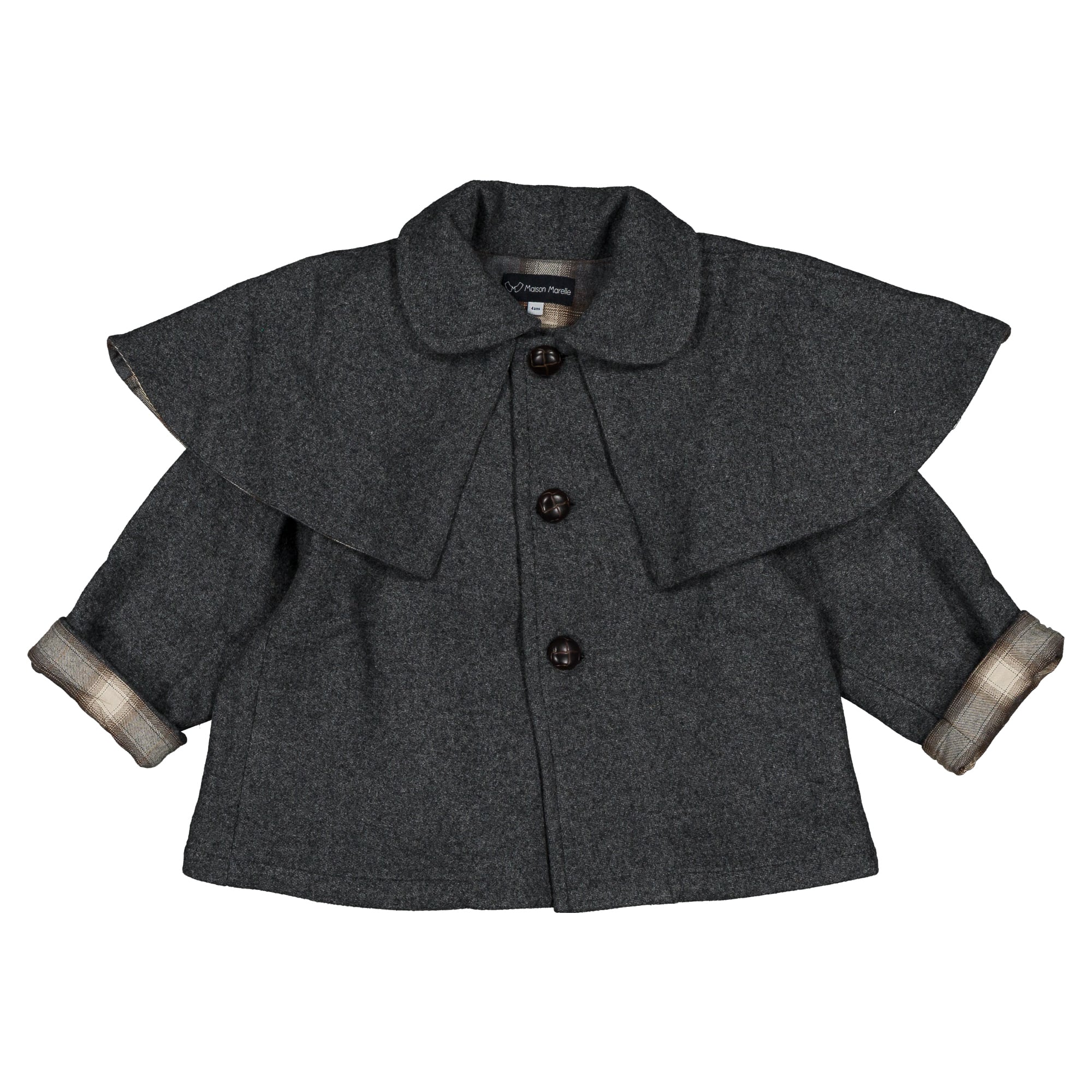 【予約/送料無料】18m-4y / Coat amovible cape SHERLOCK - gray mostly wool / Maison Marelle