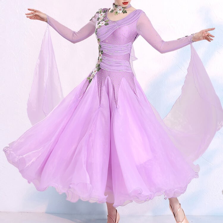 ドレープ シャーリング フラワーモチーフ ダンスドレス ds0226