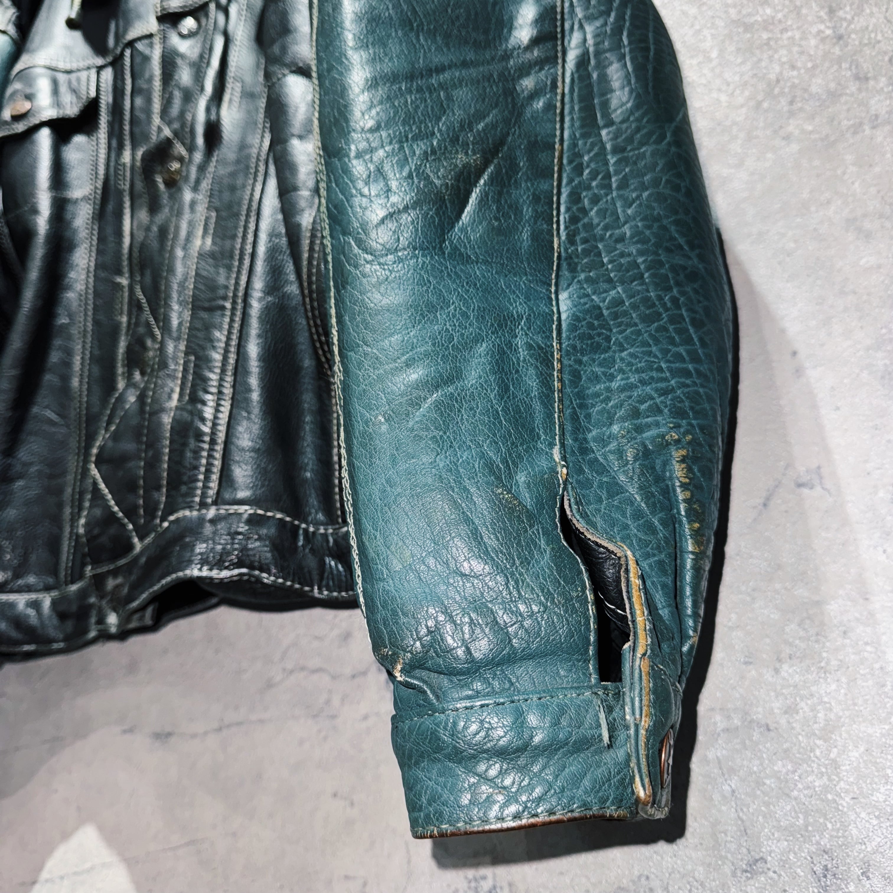 special 90's 2way cowhide switching color design hoodie leather