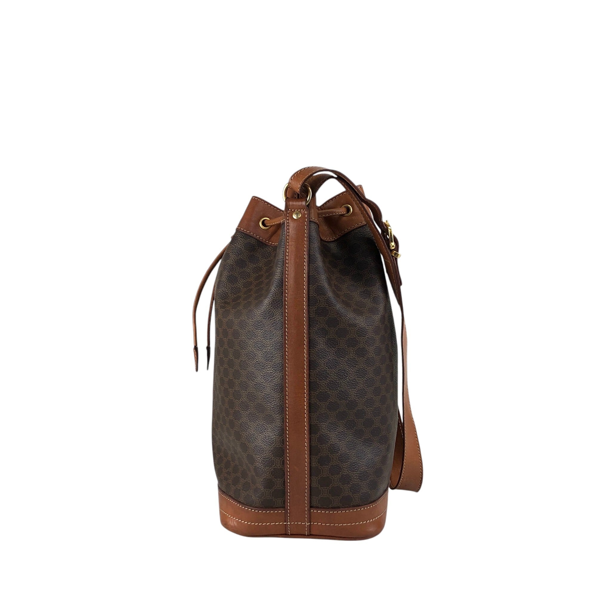 CELINE オールドセリーヌ 巾着 ショルダーバッグ ブラウン ヴィンテージ CELINE セリーヌ マカダム ショルダーバッグ ブラウン ブラゾン型押し