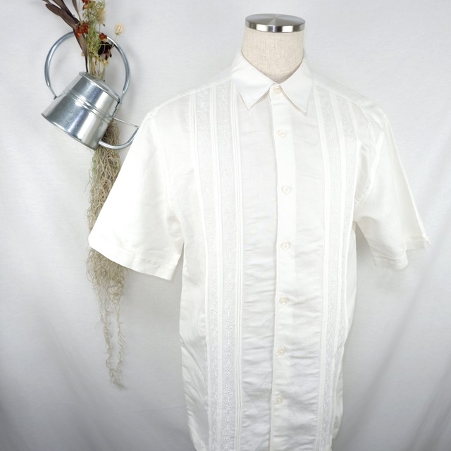 [L~XL] Embroidery Noble White Shirt | 刺繍 高貴 白 半袖シャツ