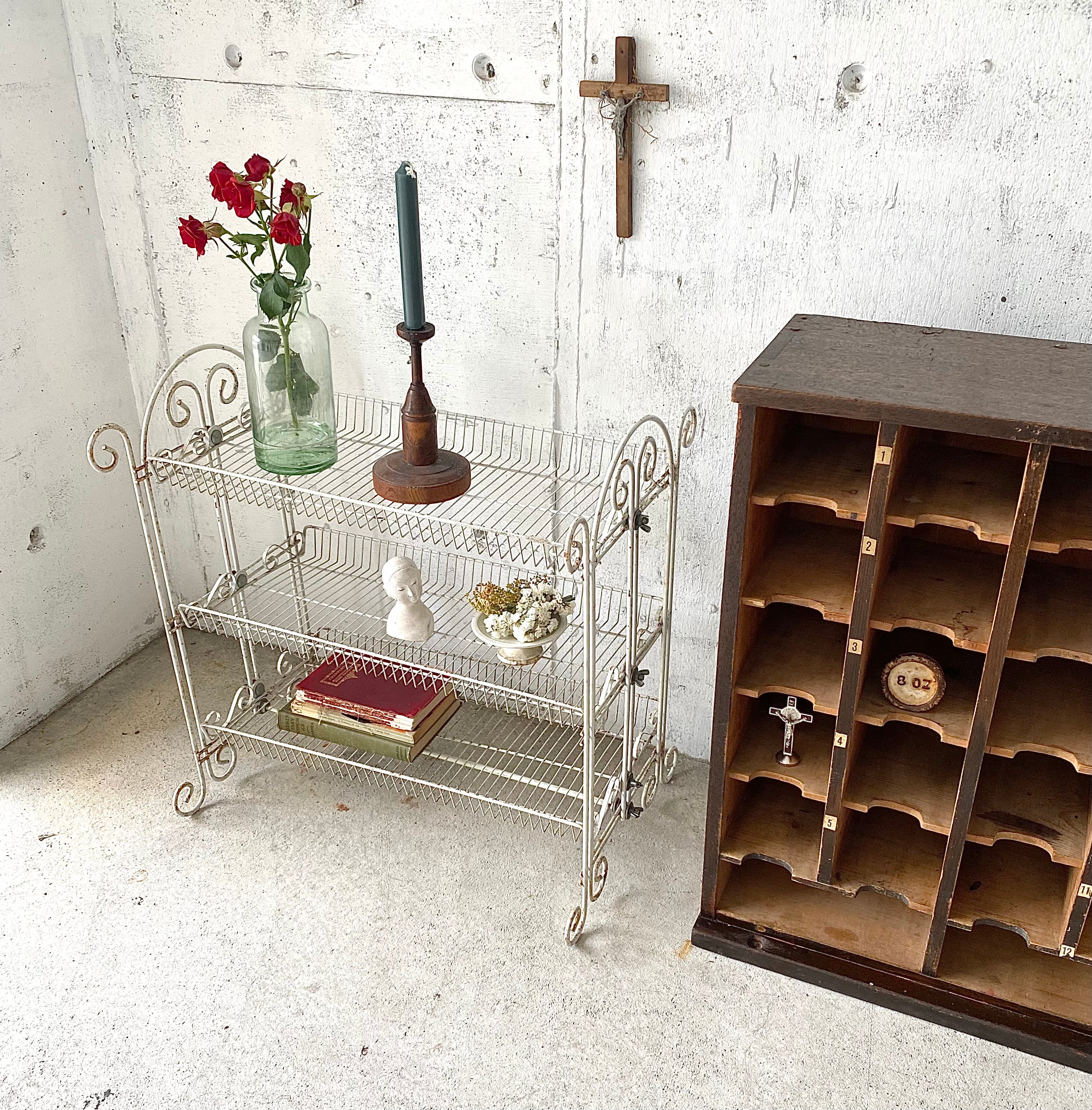 ワイヤーラック　古家具　ビンテージ　棚　什器　シャビー ヴィンテージ ワイヤーラック シャビーシック -通販-ローズ