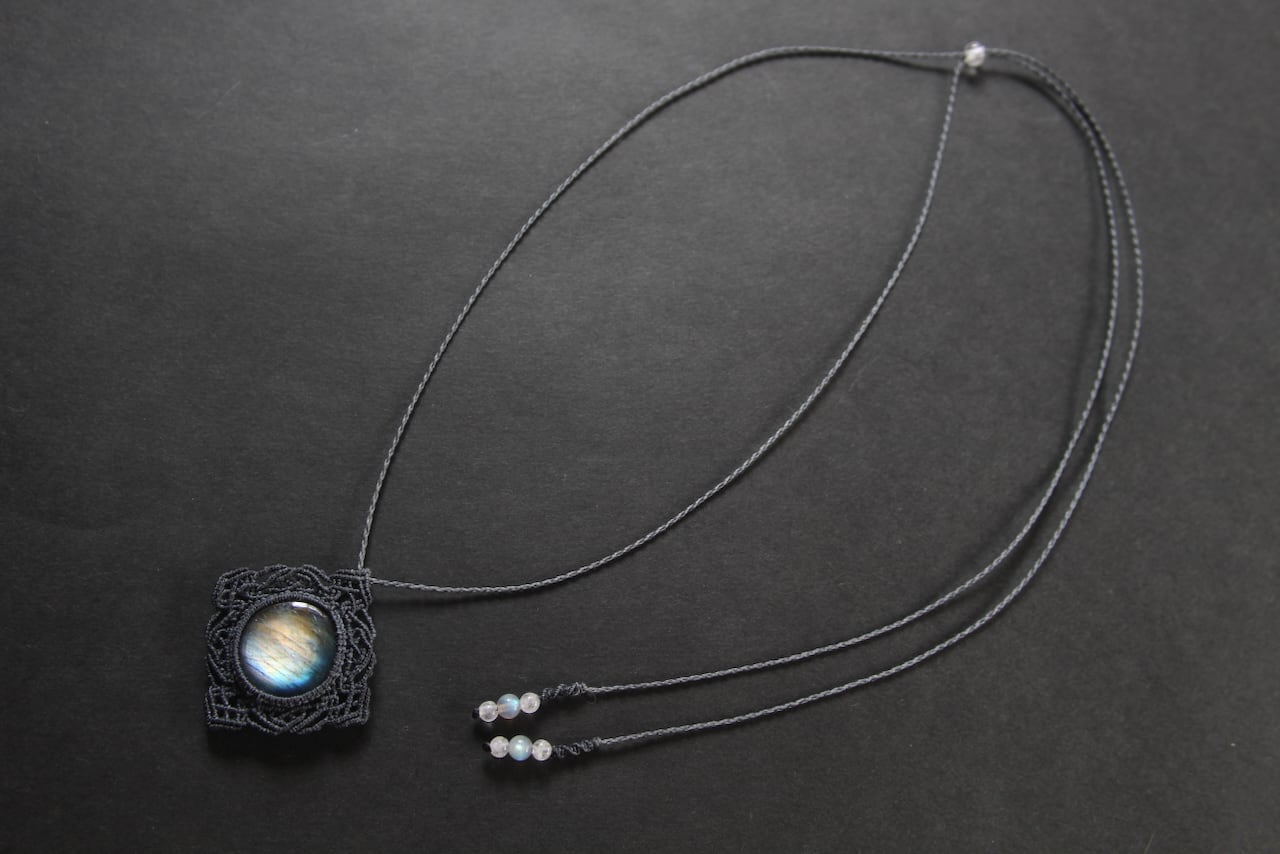 Multi color Labradorite micro macrame mandala pendant