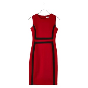 カルバンクライン バイカラー ノースリーブワンピース サイズ：2 レッド ブラック ポリエステル スパンデックス レディース Calvin Klein 【中古】