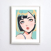 Bob Girl Ⅸ｜透明感あるパステルグリーン女性アートポスター｜モダンで爽やかな空間に最適｜高品質プリント｜A4ポスター