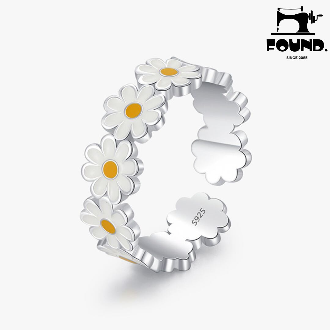 Sterling Silver Enamel Daisy Open Ring(FD405)