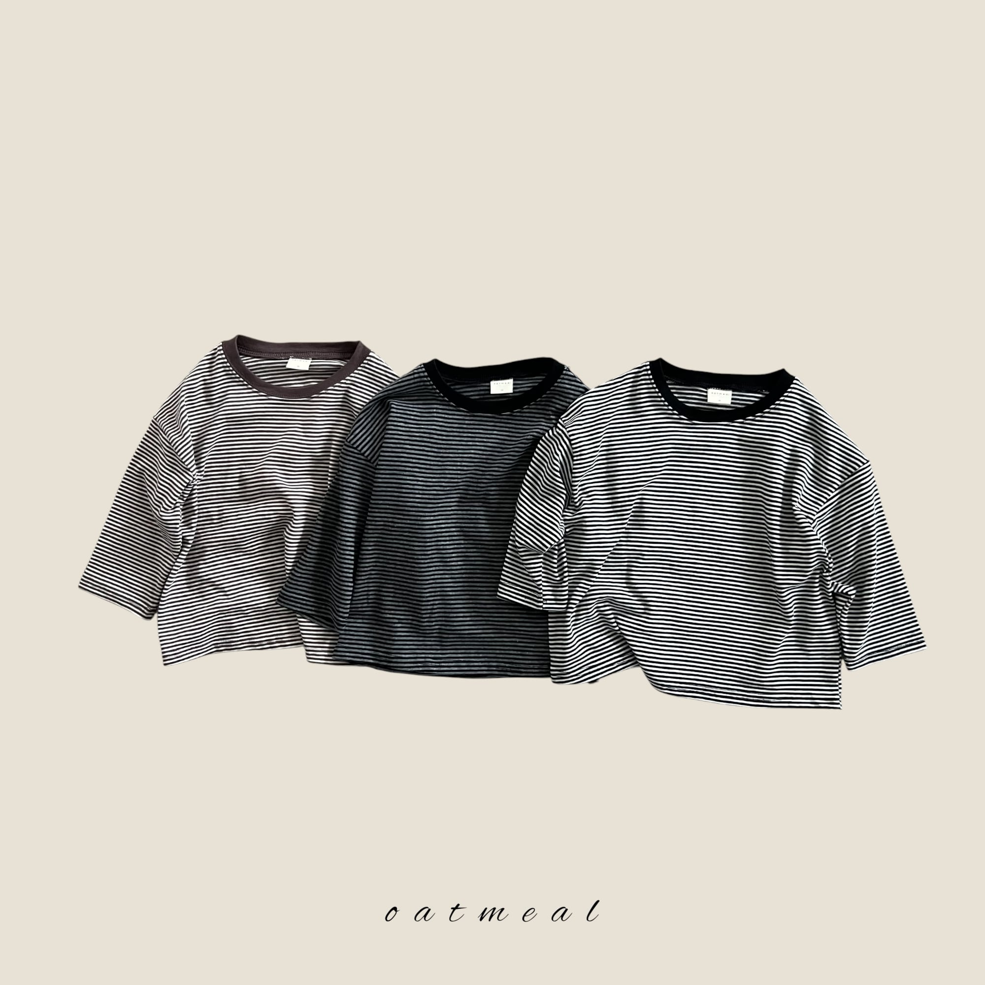 pretzel stripe round tee【oatmeal】※9月中旬〜下旬発送予定
