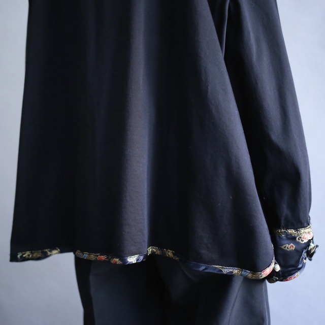 "刺繍" satin fabric switching design china motif special shirt