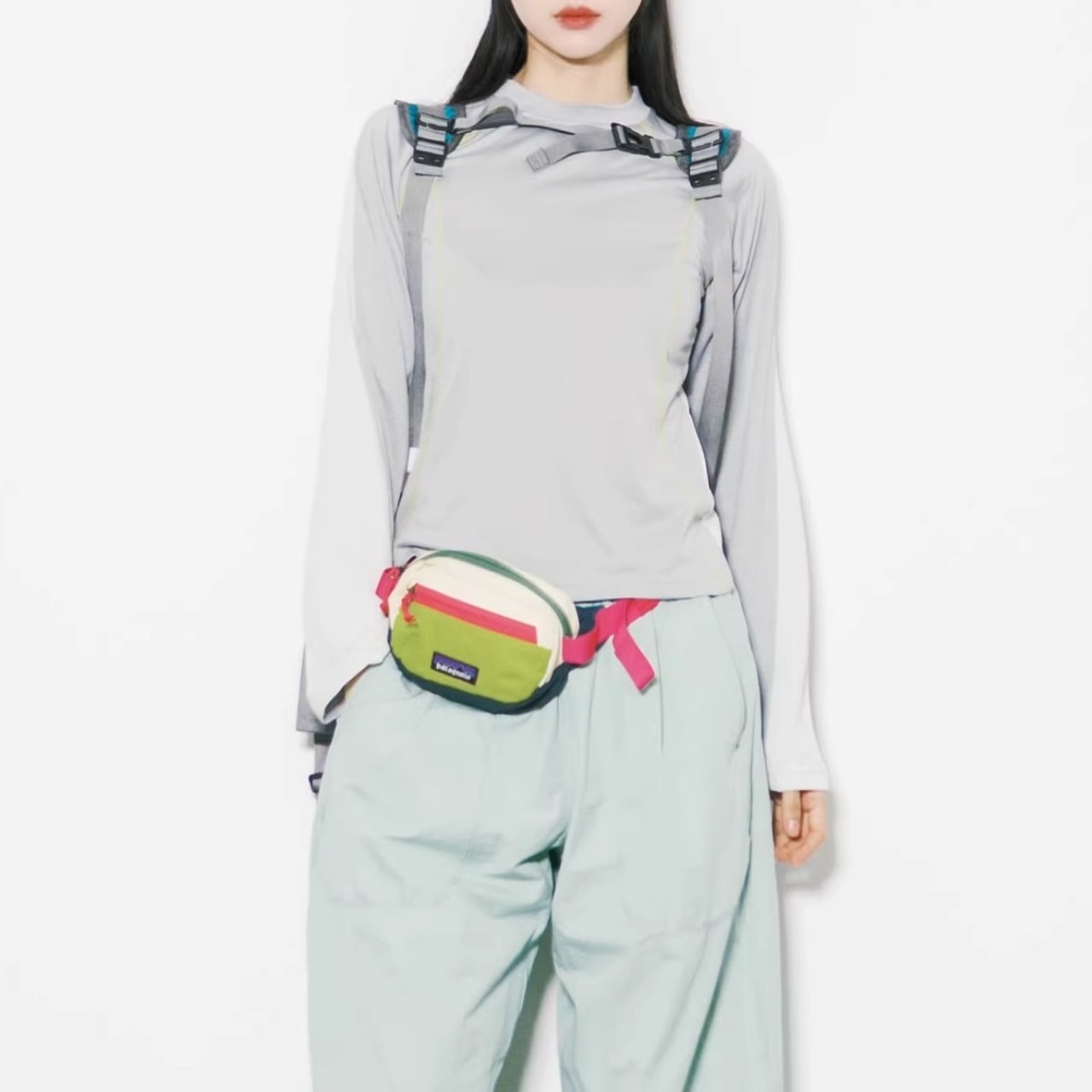 コントラストパネルラインロングスリーブTシャツ C01194