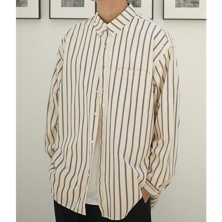★COLLEGE STYLE LOOSE STRIPED DRAPED SHIRT　　　19169