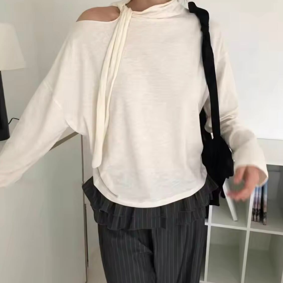 ribbon neck one shoulder tops