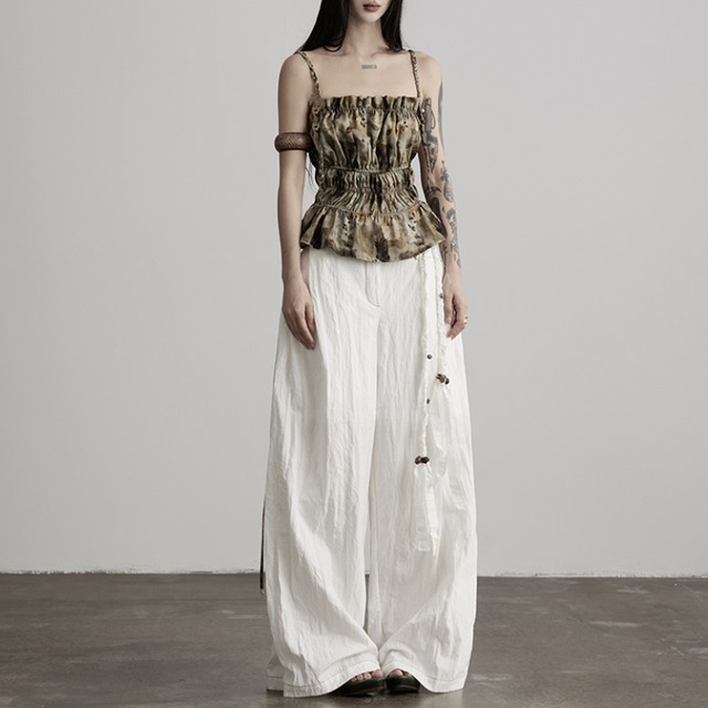Braided strap wide pants C1552