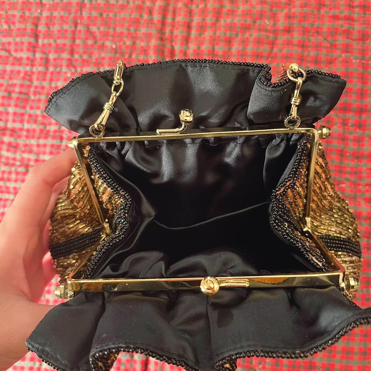 gold beads chain hand bag