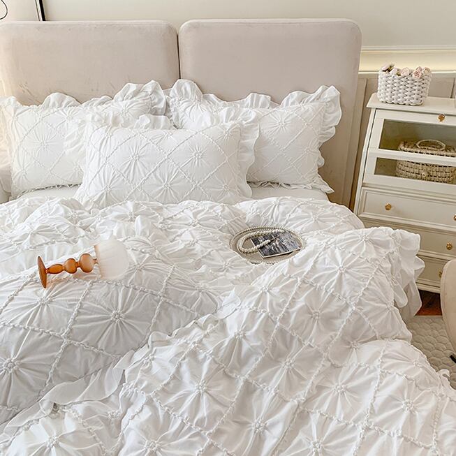 寝具カバー フリル付き ベッドカバー 手触り感 涼感 夏用 掛け布団カバー フラットシーツ 枕カバー 可愛い 肌に優しい 姫系 寝具 インテリア 寝具カバー フリル付き ベッドカバー 手触り感 涼感 夏用 掛け布団