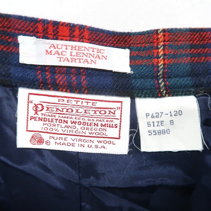 古着 70年代 USA製 ペンドルトン PENDLETON ウールスカート チェック マルチカラー ビンテージ サイズ表記：8　gd73594