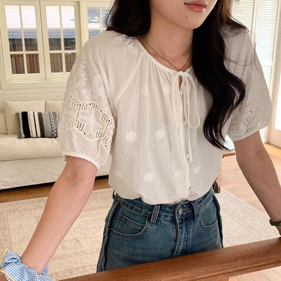 【tops】カットワークブラウス M33045