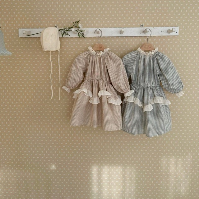 ベビー＆キッズ 春新作　レース襟付き チェック柄 ワンピース