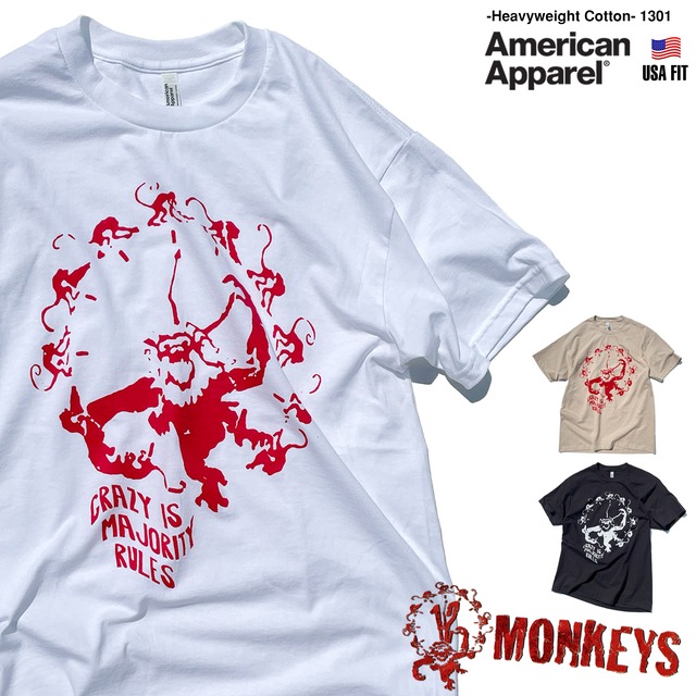 12モンキーズ 「CRAZY IS MAJORITY RULES」「MONKEY LOGO」 12MONKEYS 映画Tシャツ  【American Apparel 1301】 --- 	 90年代　映画Tシャツ 1301-12mk-cmr